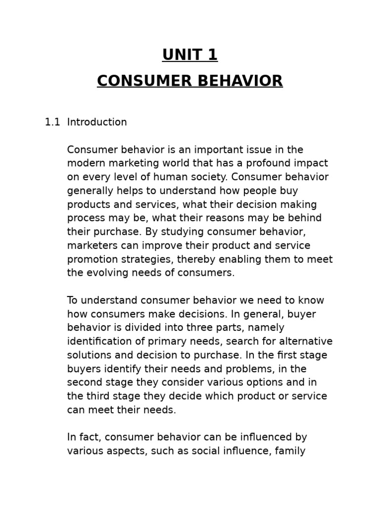 Unit 1 | PDF | Consumer Behaviour | Behavior