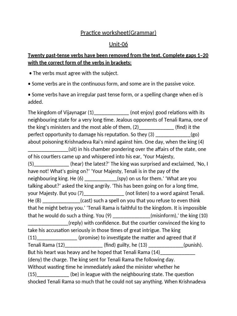 Practice Worksheet On Unit 6 | PDF | Syntax | Grammar