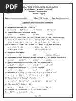Algebraic Expressions Worksheet | PDF | Area | Multiplication