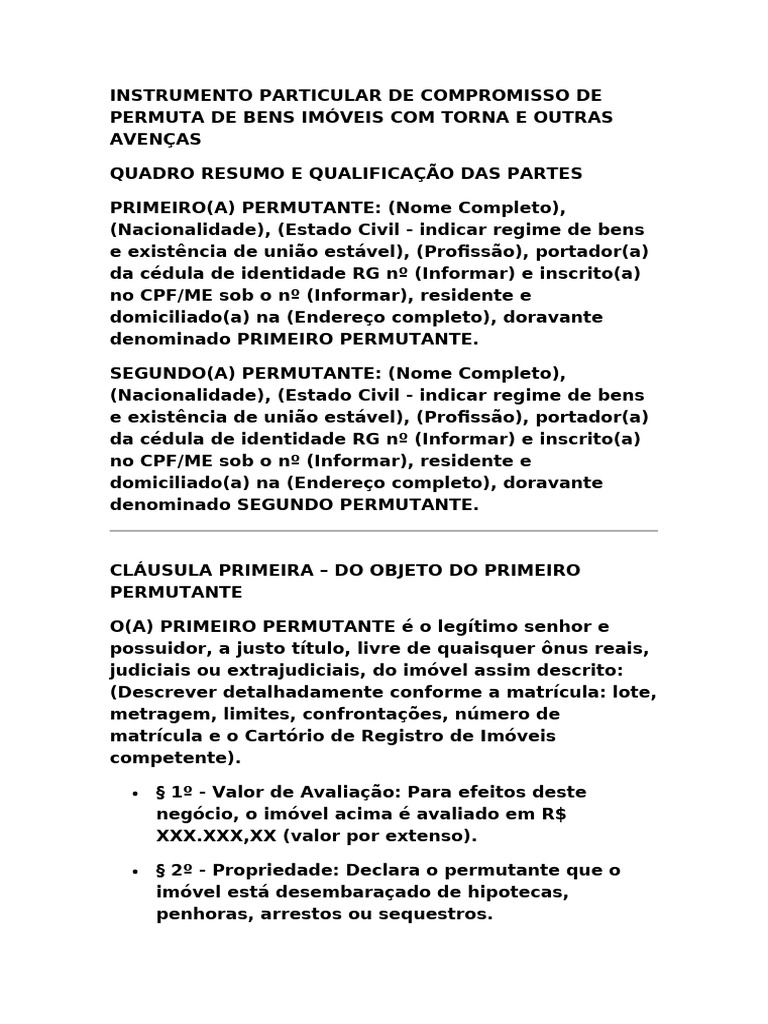 Contrato de Permuta | PDF | Lei das Obrigações