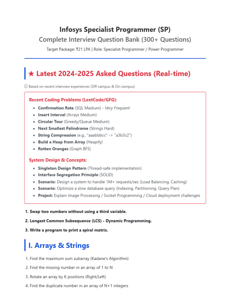 Infosys SP 200+ Question Bank - BCVWorld | PDF | Computer Programming ...