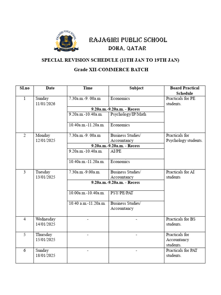 Revision Schedule | PDF