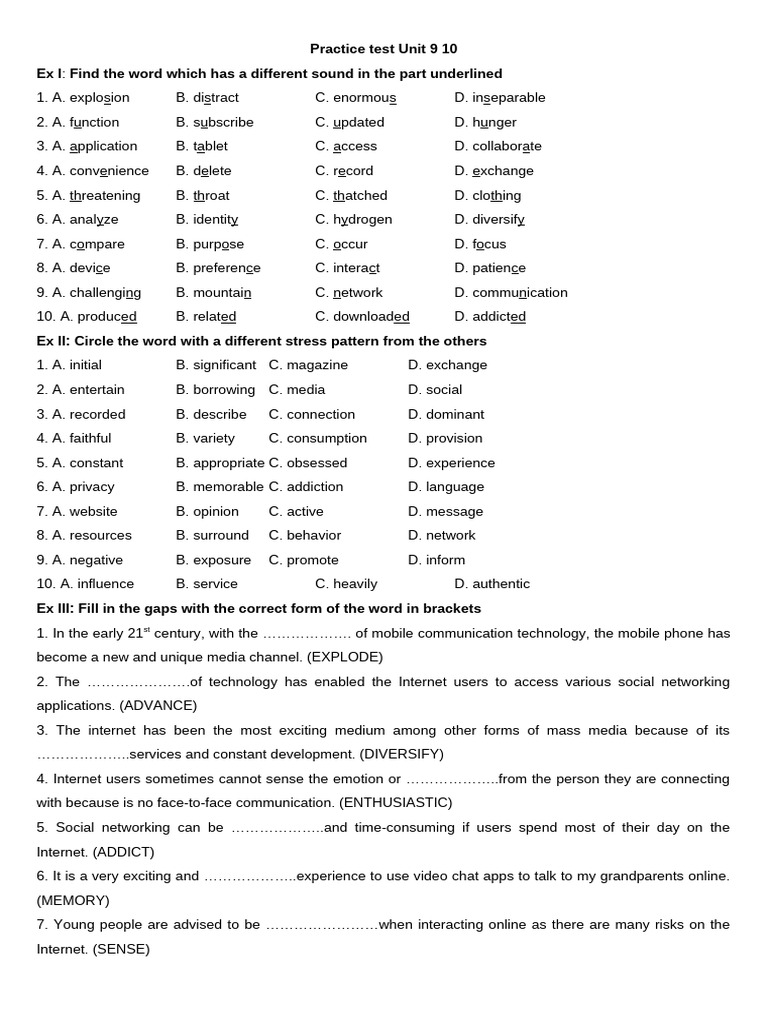Practice Test Unit 9 10 | PDF | Communication | Human Communication