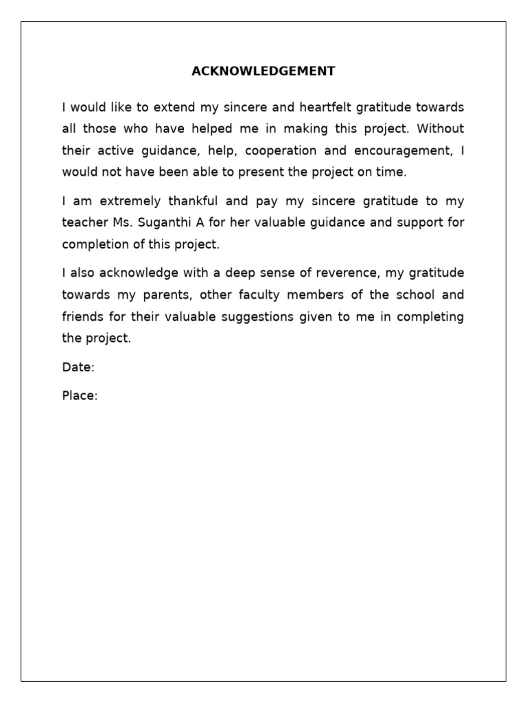 Acknowledgement For Project | PDF