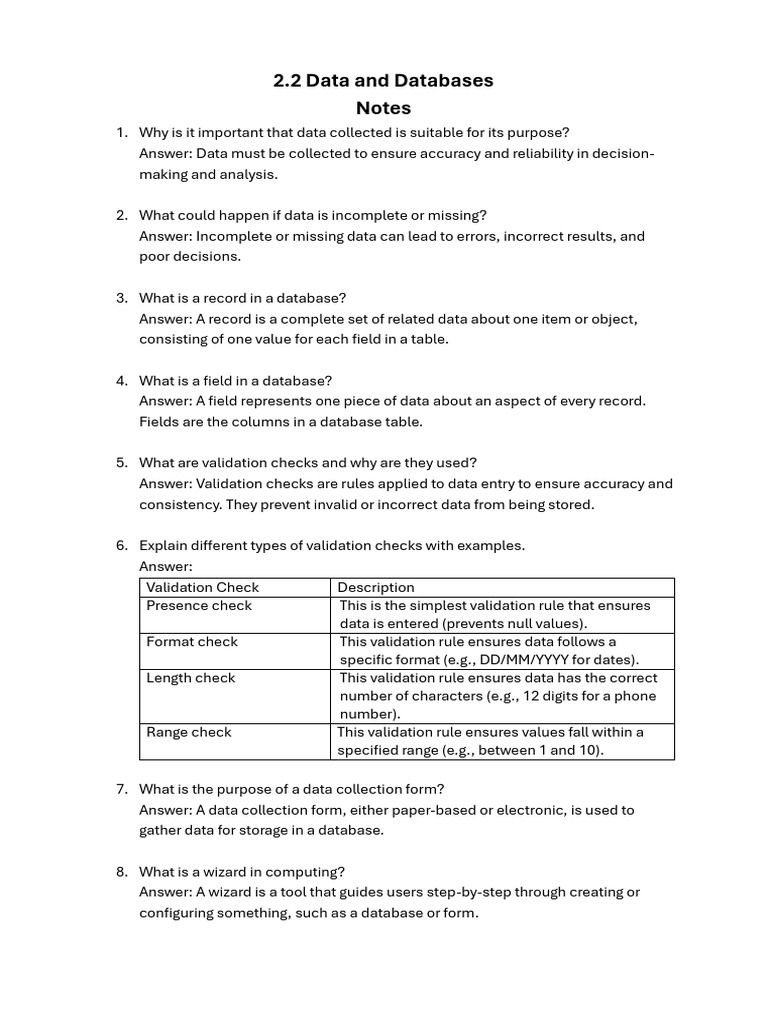 2.2 Data and Databases-Notes | PDF