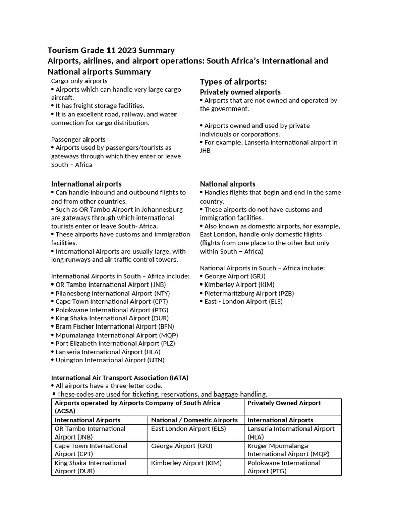 Airports SA National and International Summary | PDF | Airport ...