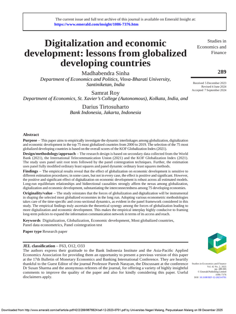 Digitalization and Economic Development Lessons From Globalized ...