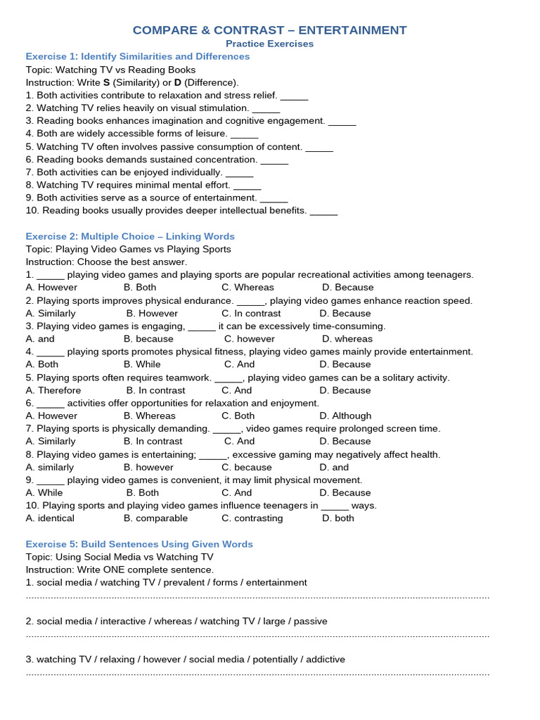 Compare and Contrast Entertainment | PDF | Sports | Video Games
