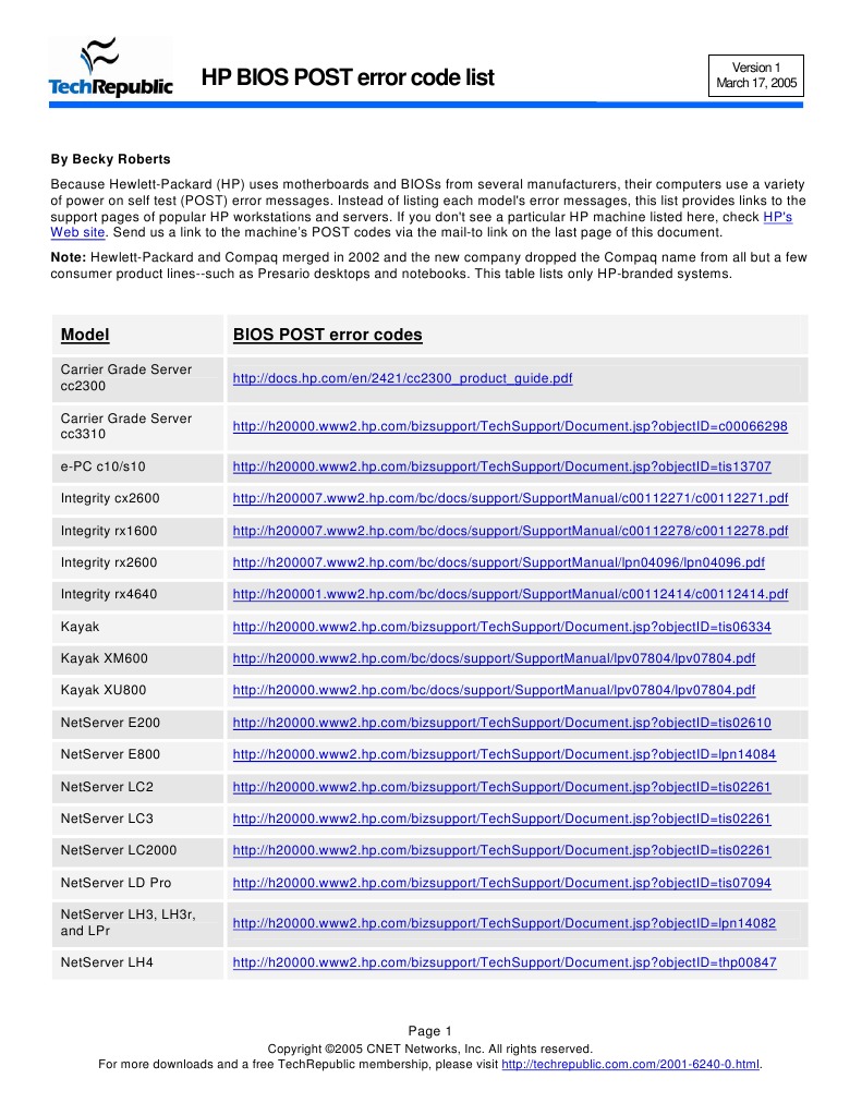 HP Bios Post Error Codes PDF Hewlett Packard Workstation