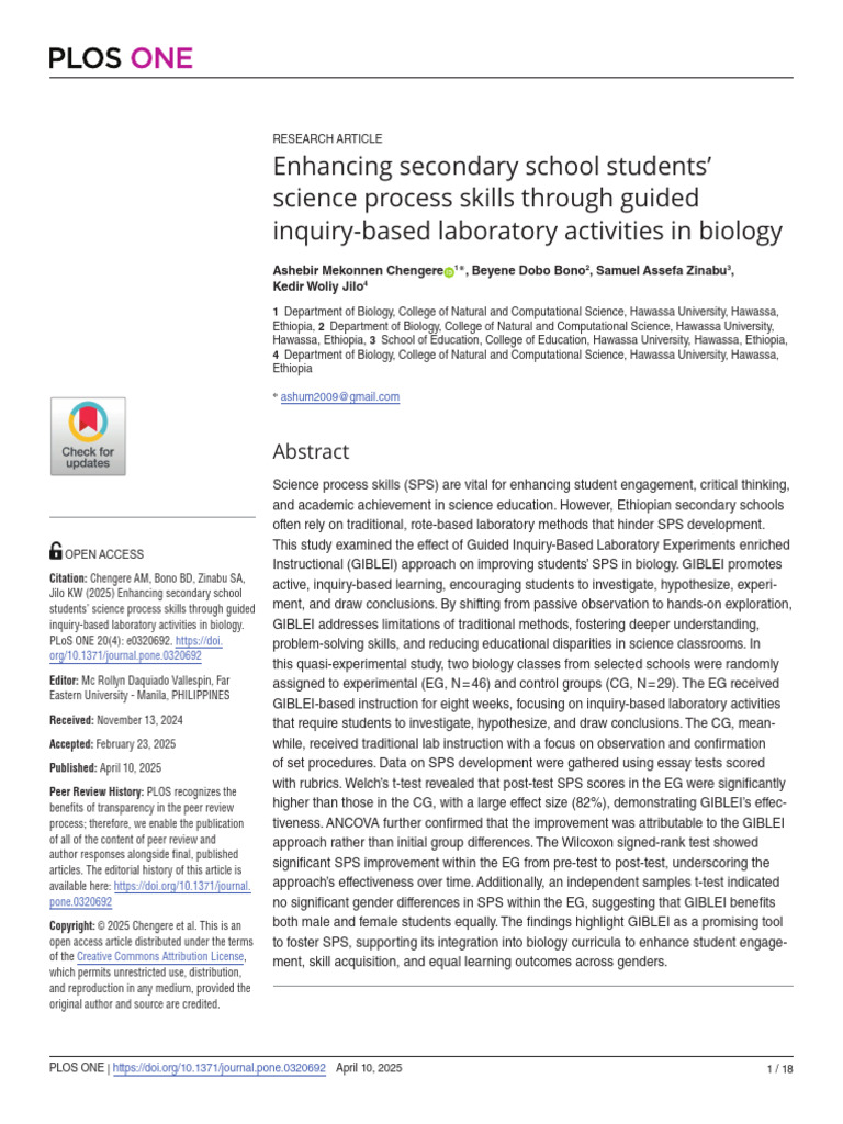 Ashebir, Beyene, Samuel & Kedir PLOS ONE | PDF | Inquiry Based Learning ...