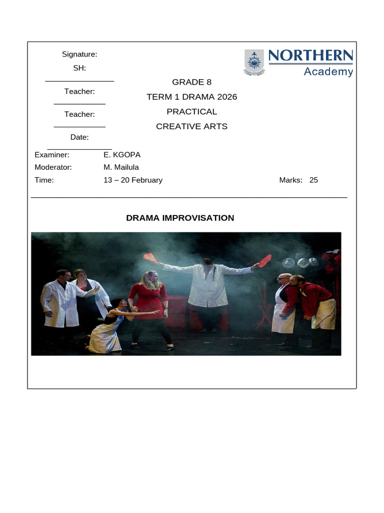 Creative Arts Drama Project Term 1 2026 | PDF