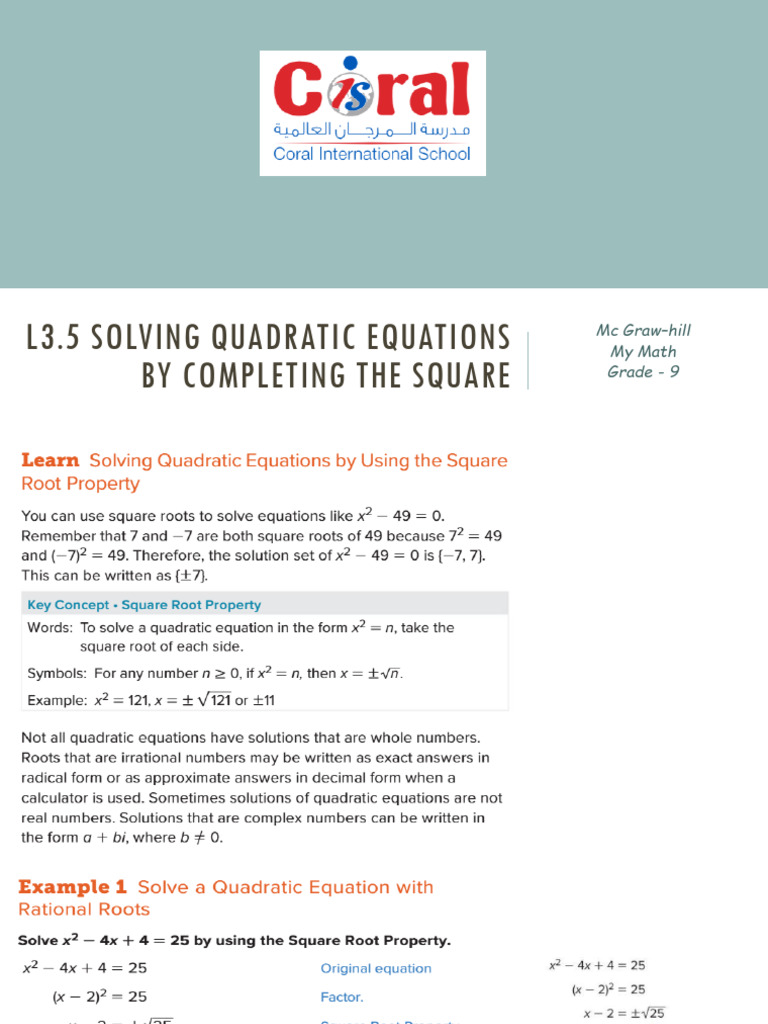 L3.5 Solving Quadratic Equations by Completing The Square | PDF