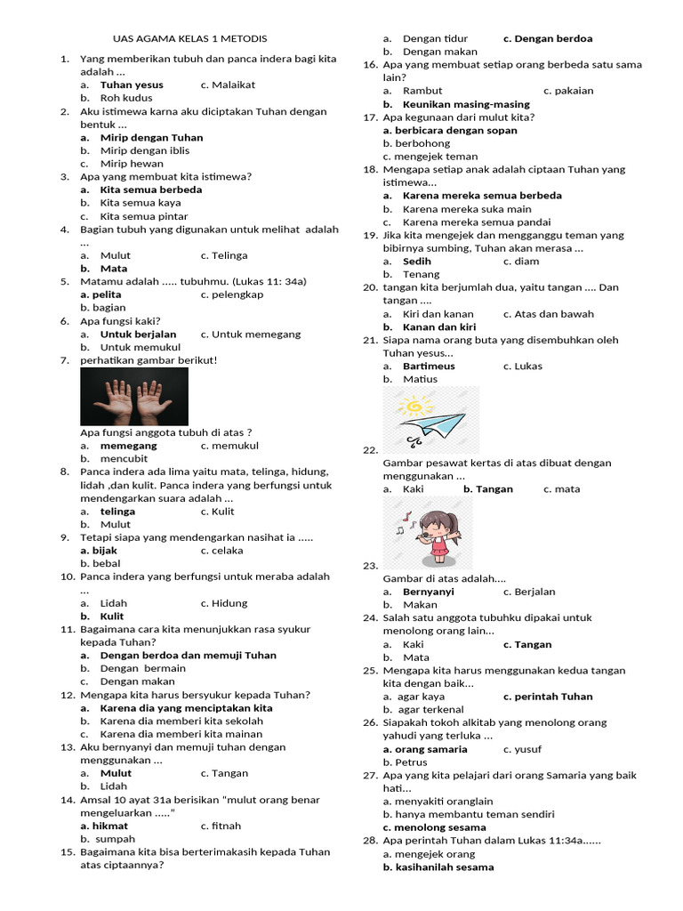Uas Agama Metodis Kelas 1 | PDF