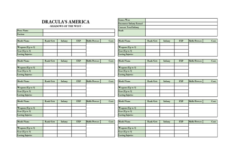 Draculas America Roster Sheet v1 (2) | PDF