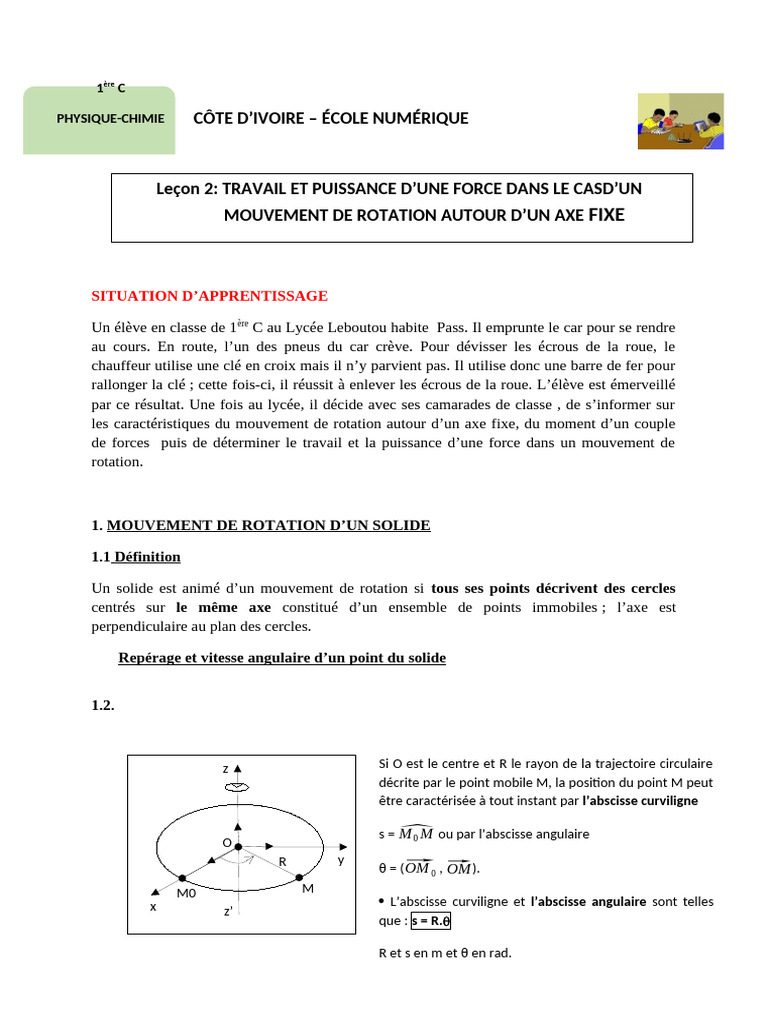PC 1ère C L2 Travail Et Puissance Dans Le Cas D'un Mouvement de ...