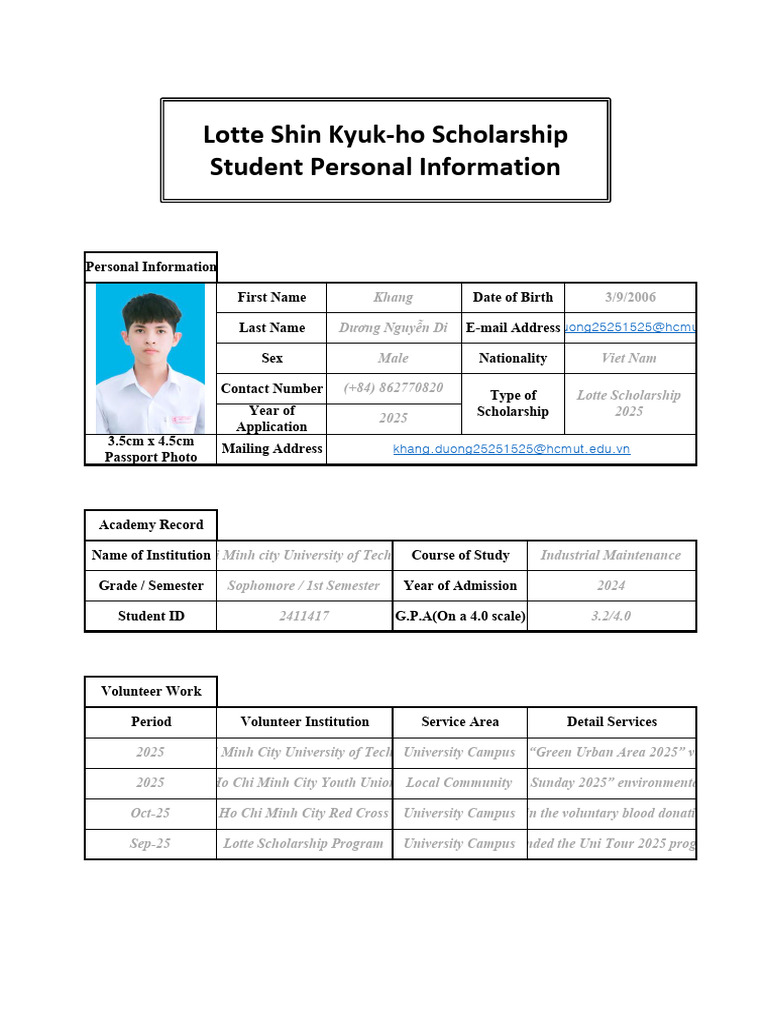 Scholarship Recipient Personal Information Submission Form | PDF