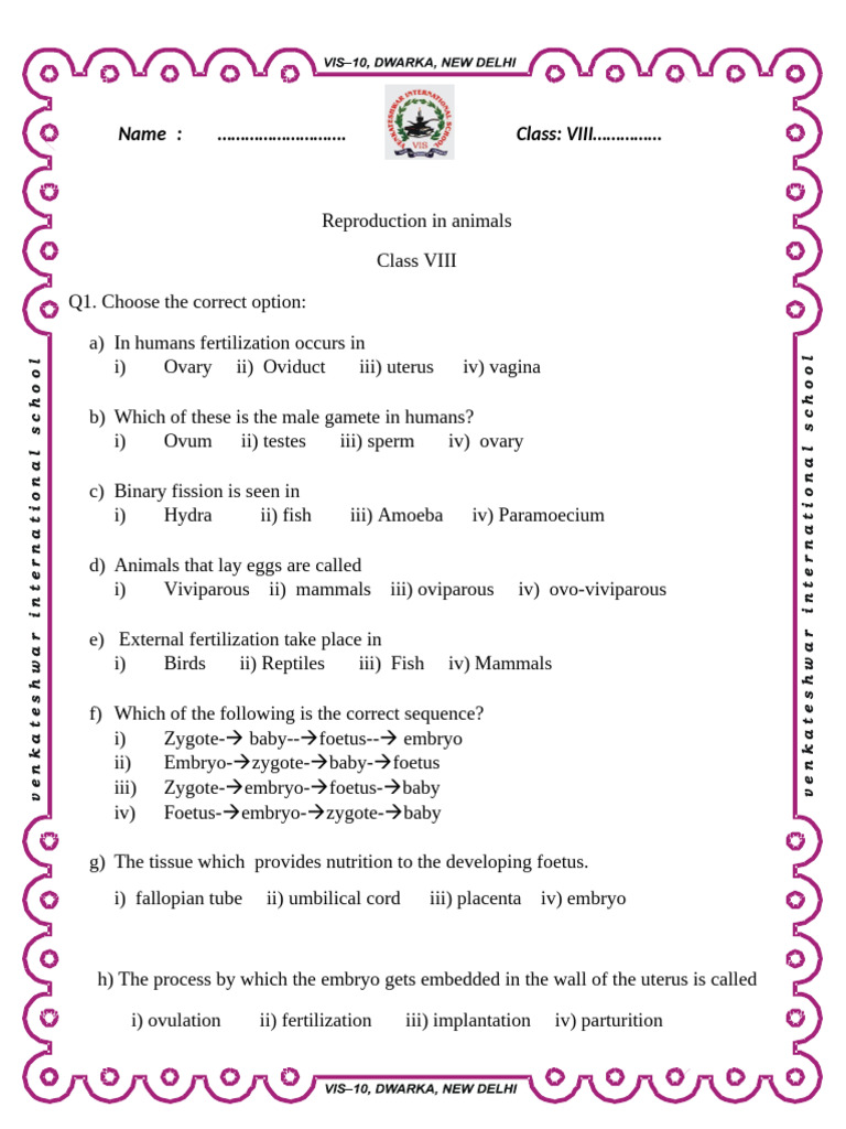 Reproduction in Animals Class 8 | PDF