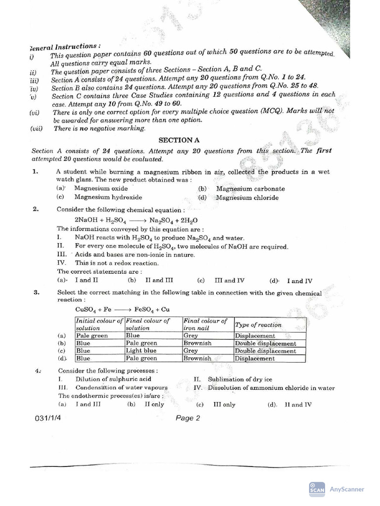 Science Board Exam Questions. Term 1 | PDF