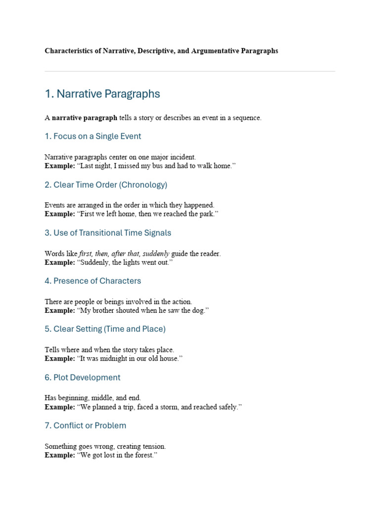 Characteristics of Paragraphs | PDF | Argument | Reason