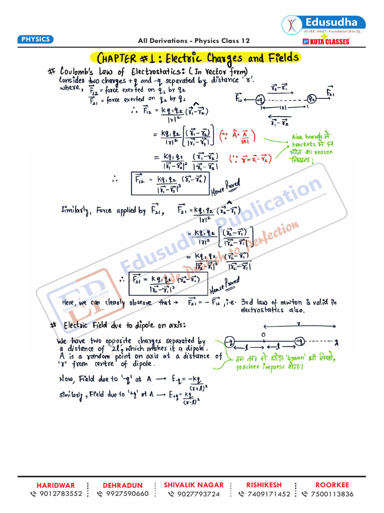 Physics All Derivative Class 12 | PDF