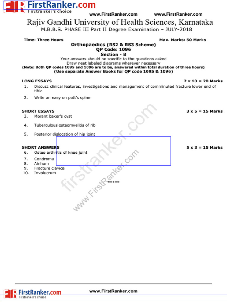 FR 1096 Orthopaedics Rs2 and Rs3 Scheme Question Paper | PDF