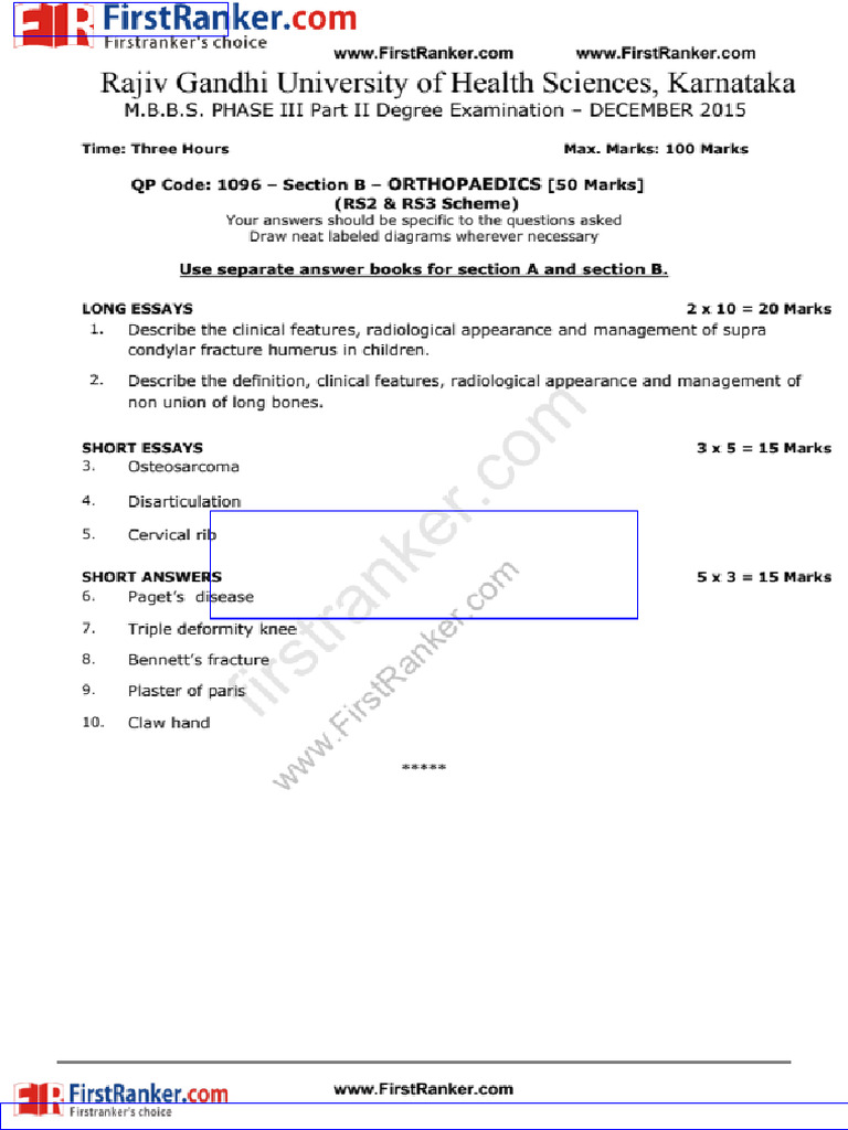 FR Orthopaedics Rs2 and Rs3 Scheme Question Paper | PDF