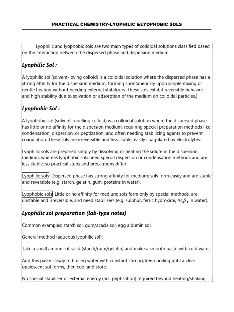 Lyophilic &lyophobic Sols-Short Notes | PDF | Colloid | Materials Science