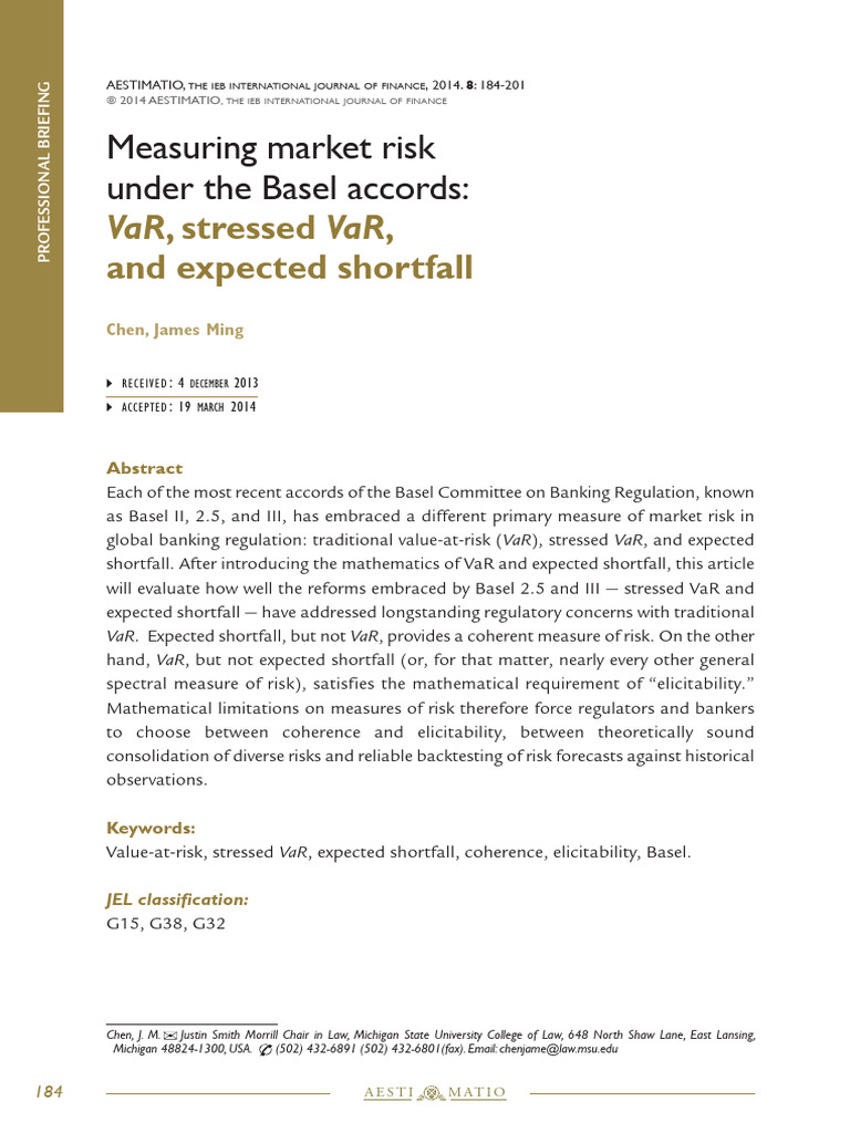 Measuring Market Risk Under The Basel Accords | PDF | Value At Risk ...