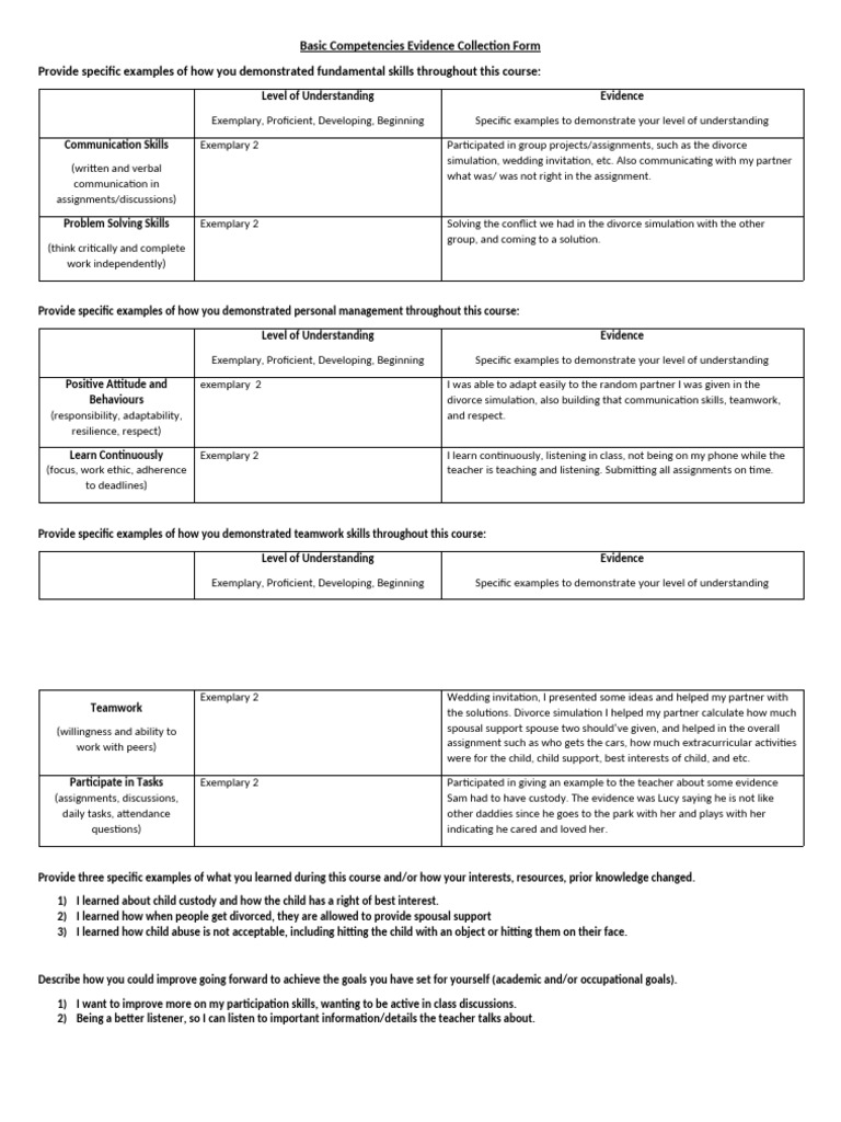 Basic Competencies Evidence | PDF | Skill | Teachers