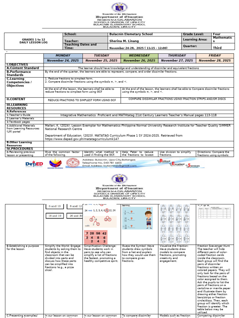 DLL - Mathematics q3 Week 4 | PDF | Elementary Mathematics | Arithmetic