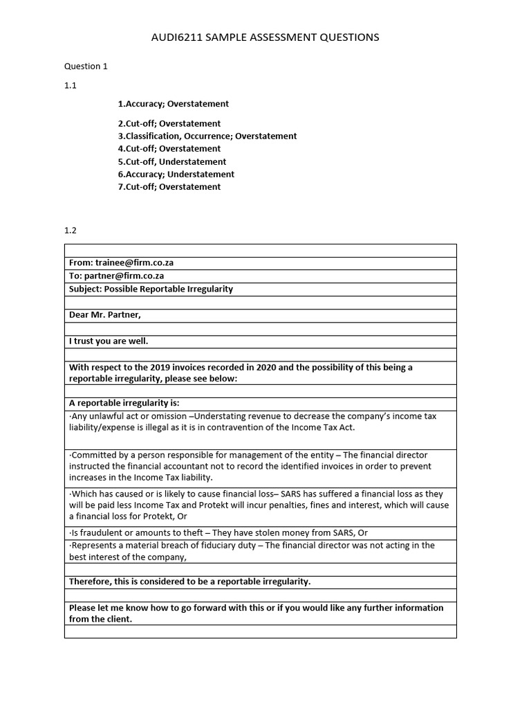 Sample Assessment Question Protekt Solution | PDF