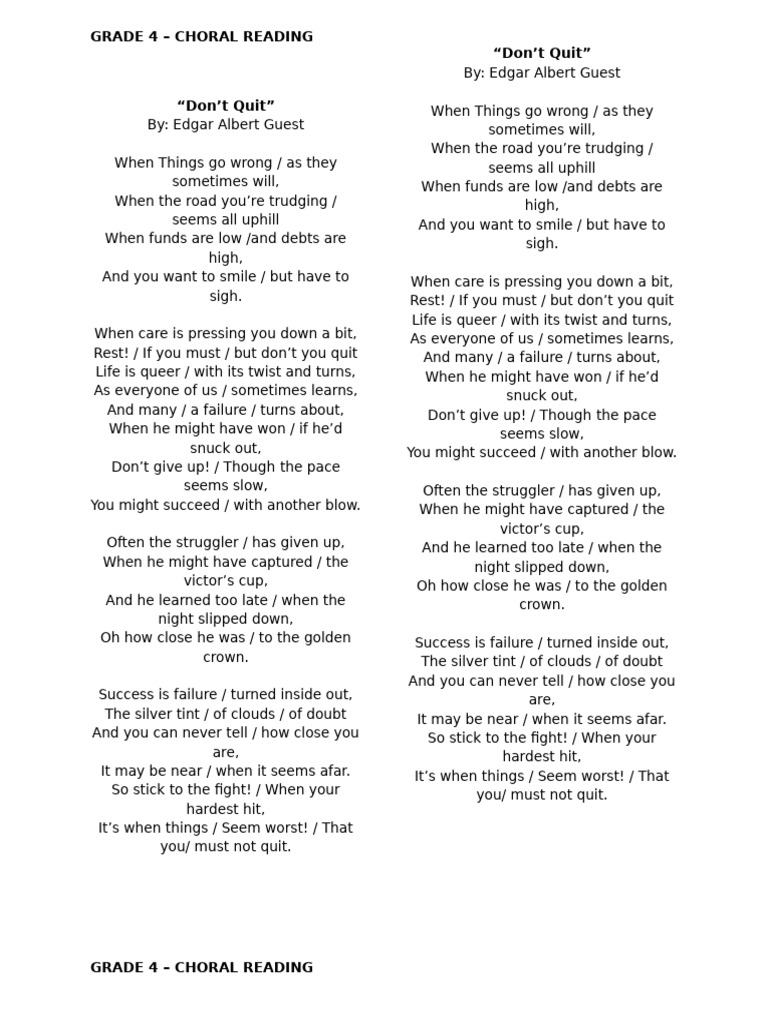 Grade 4 Piece Choral Reading | PDF
