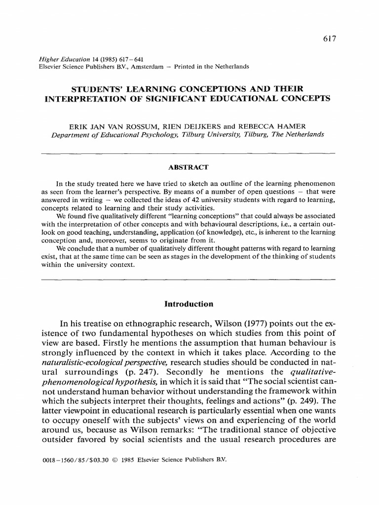 Students Learning Conceptions and Their | PDF | Learning | Knowledge
