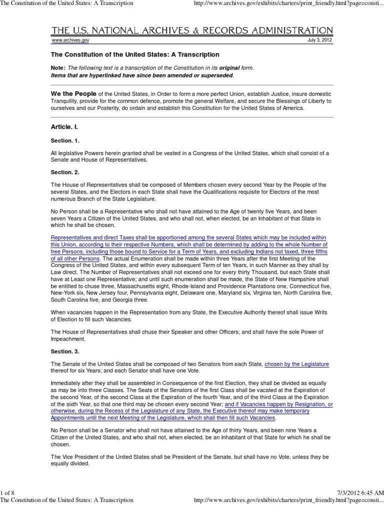 Transcription of the U.S. Constitution | PDF