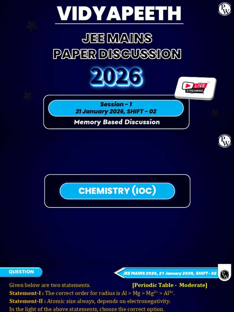 JEE Mains 2026 21-01-2026 Shift-2 Chemistry (IOC) | PDF