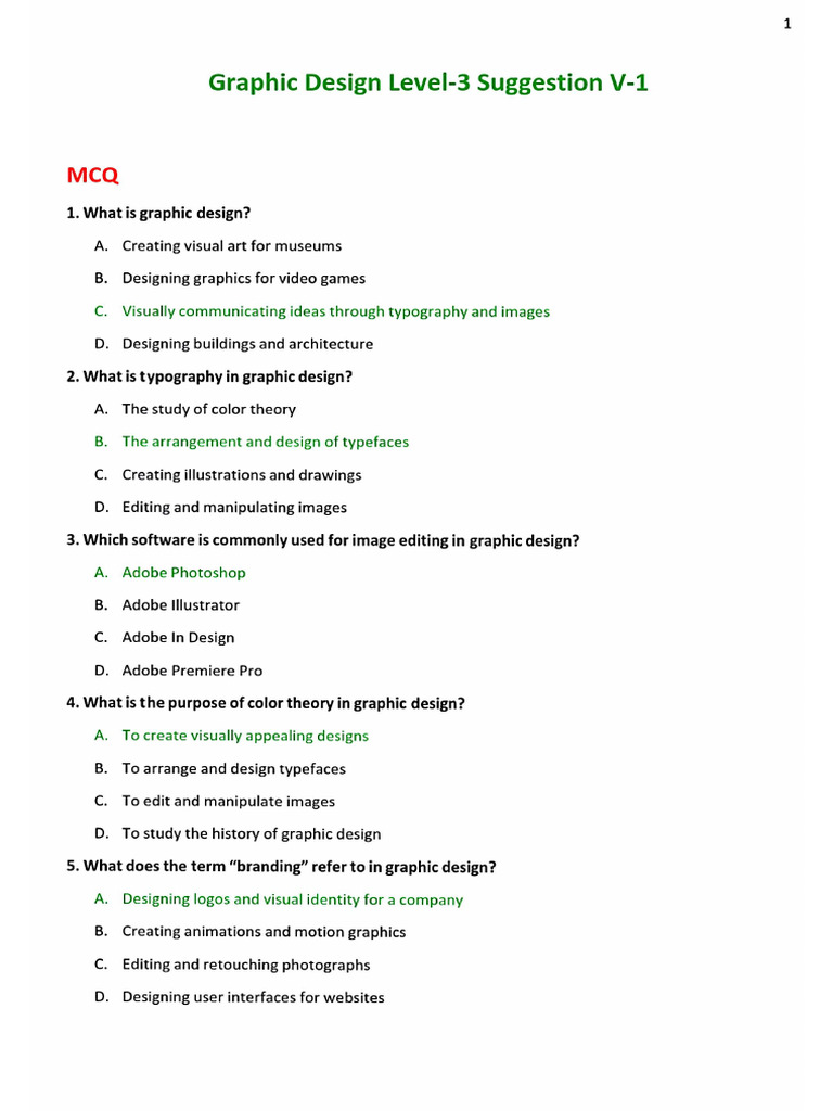 Graphic Design Level 3 MCQ and Short Question | PDF