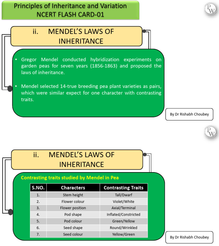 Principles of Inheritance and Variation Ncert Flash Card 01 | PDF