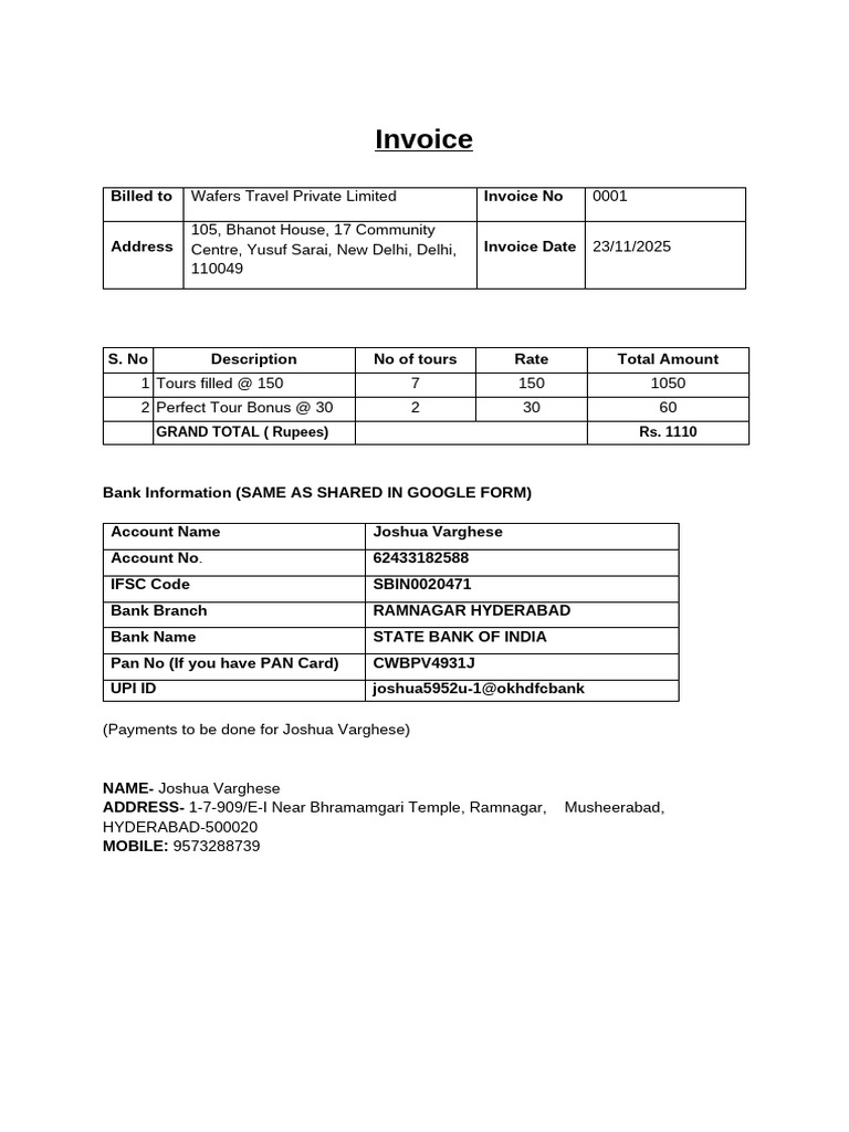 Sample Invoice Joshua Varghese | PDF | Financial Technology | Finance ...