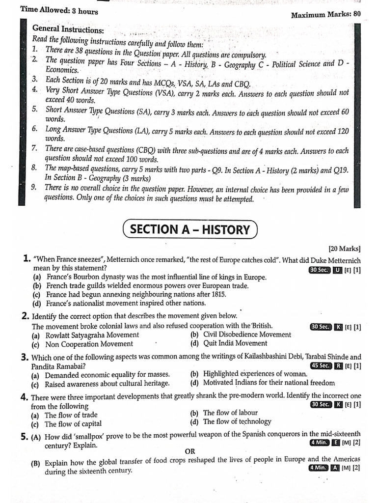 Social Science Sample Paper 3 | PDF