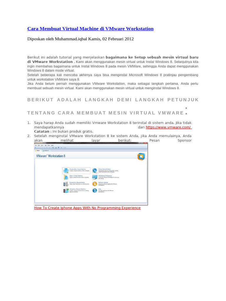Cara Membuat Virtual Machine Di VMware Workstation | PDF