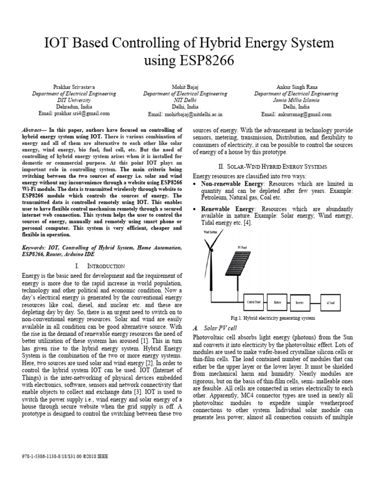 IOT Based Controlling of Hybrid Energy System Using ESP8266 | PDF ...