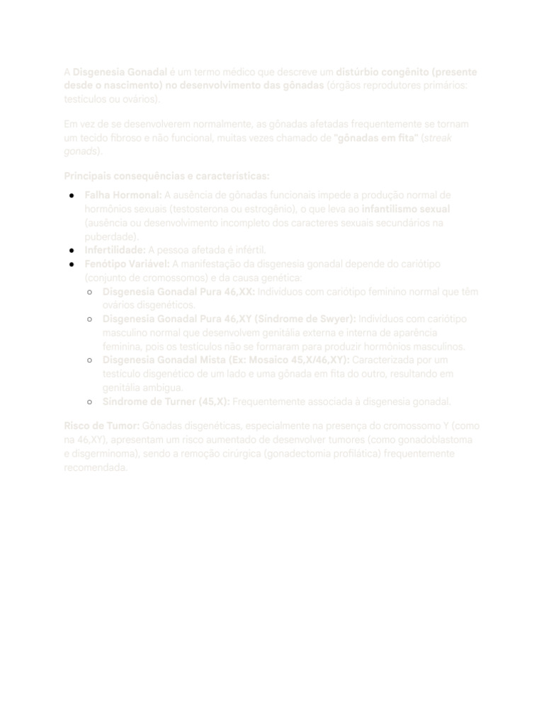 Disgenesia Gonadal - Causas e Consequências | PDF