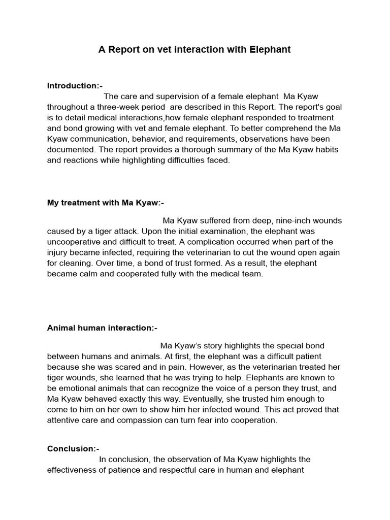 A Report On Vet Interaction With Elephant | PDF
