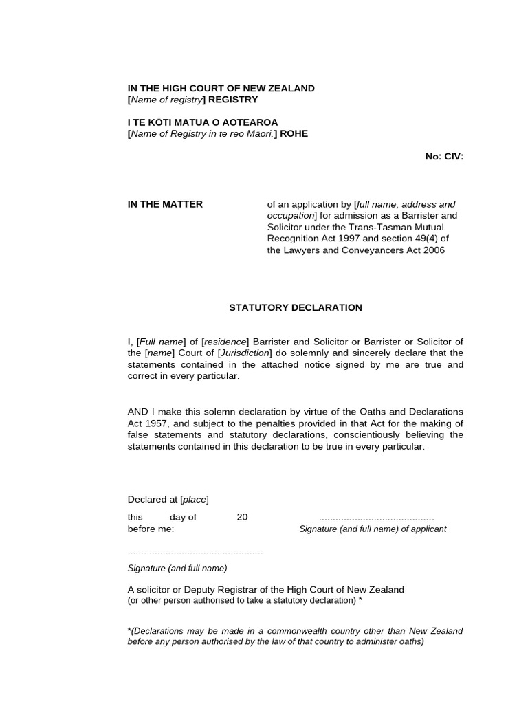 TTRMA Statutory Declaration Template | PDF