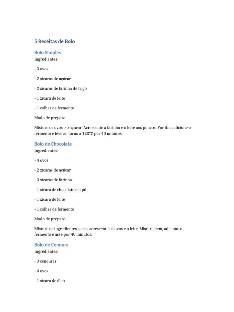 Receitas de Bolo | PDF