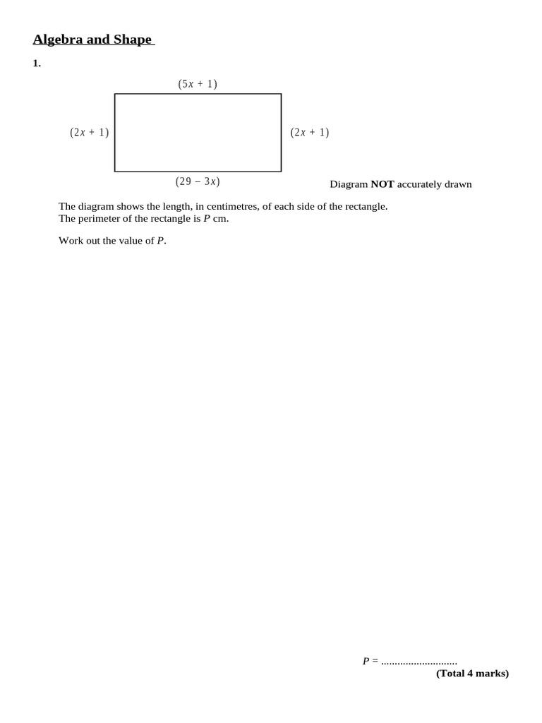 Algebra and Shape Exam Questions | PDF | Area | Length