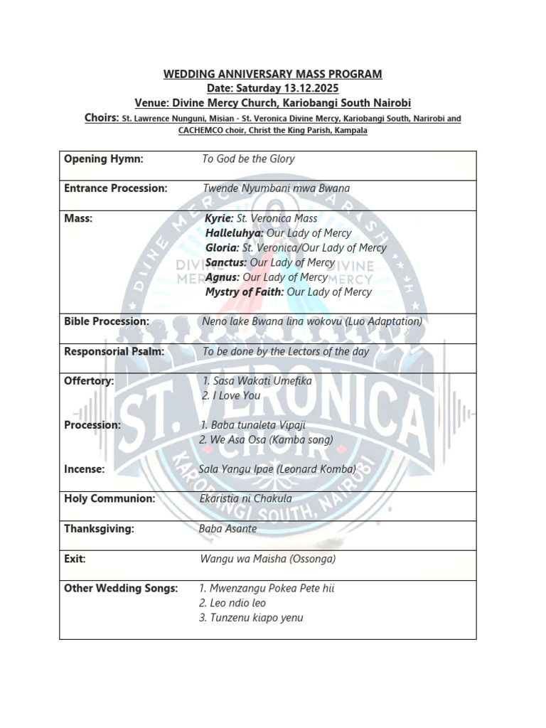Wedding Anniversary Mass Program | PDF
