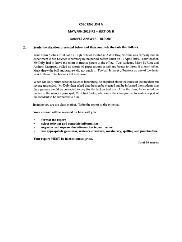 May Jun P2 2019 Sample Answer Report | PDF