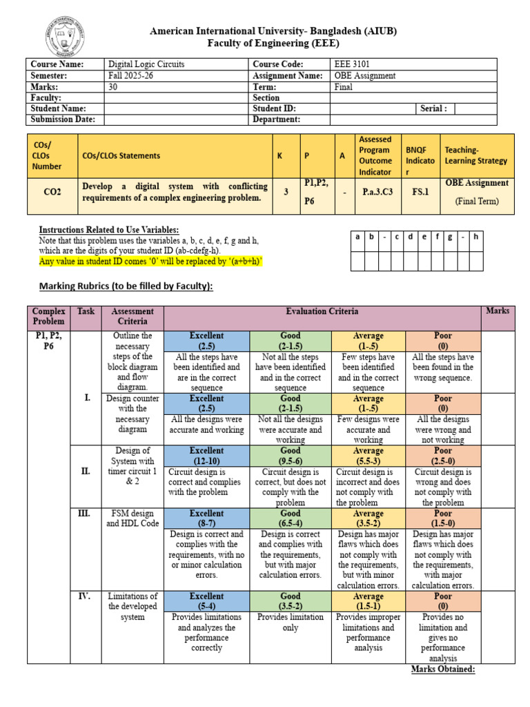DLC OBE Assignment Fall 25-26 | PDF | Computer Engineering | Electronics