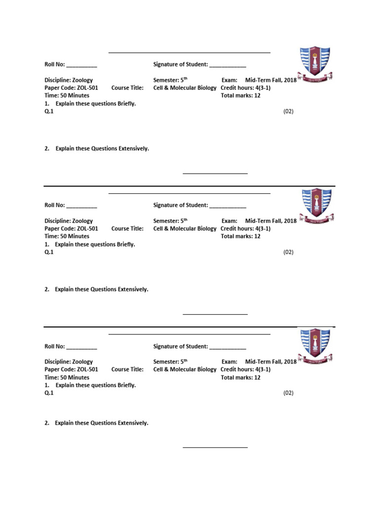 Mid Term Paper ZOL - 501 PDF | PDF | Dna | Hepatocyte